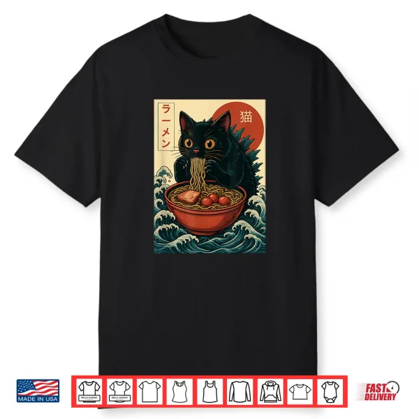 Funny Catzilla Anime Ramen Japanese Cat Gifts Men Women Kids Shirt