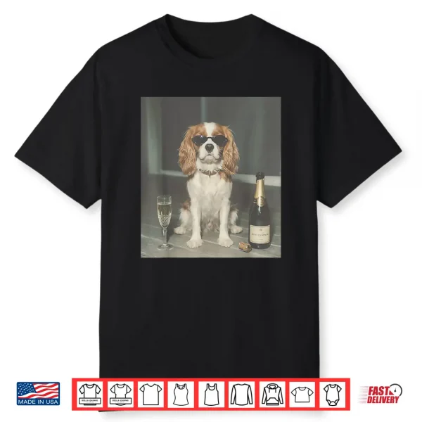 Funny Cavalier King Charles Drinking Champagne Meme Graphic Shirt