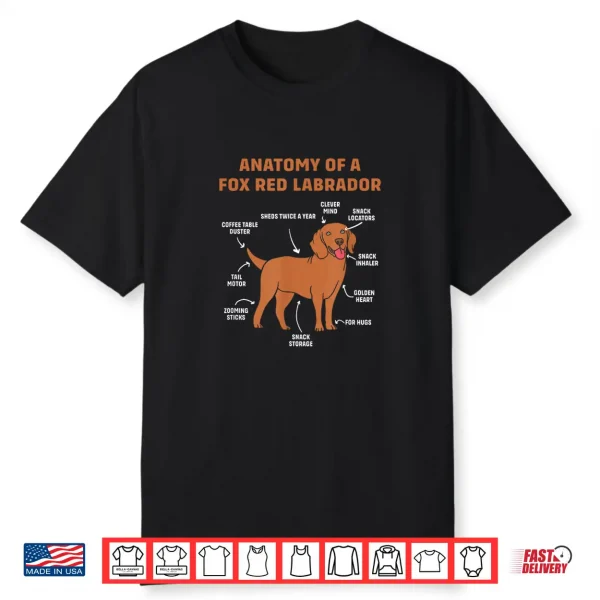 Funny Fox Red Lab Dog Lover Anatomy Of Fox Red Labrador Men Women Kids Shirt