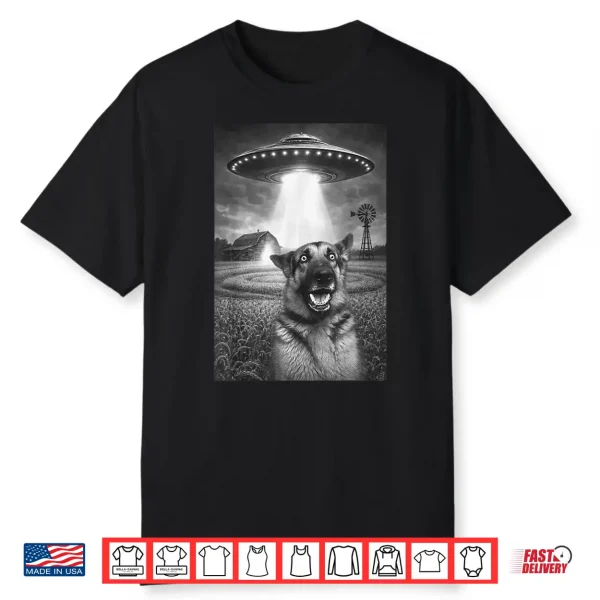Funny German Shepherd Dog Shocked Ufo Alien Abduction Farm Shirt