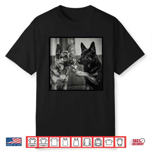 Funny German Shepherd Dogs Smoking Together Scene Shirt