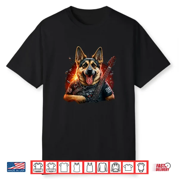 Funny German Shepherd Dog Rock And Roll Guitar Music Shirt