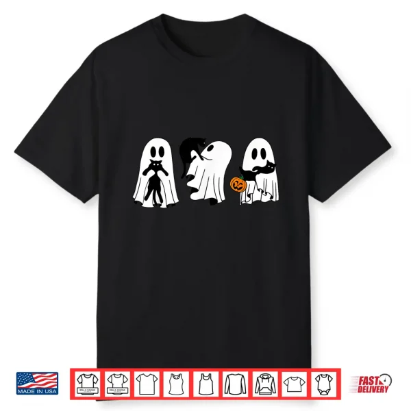 Funny Ghost Holding A Black Cat Halloween Shirt