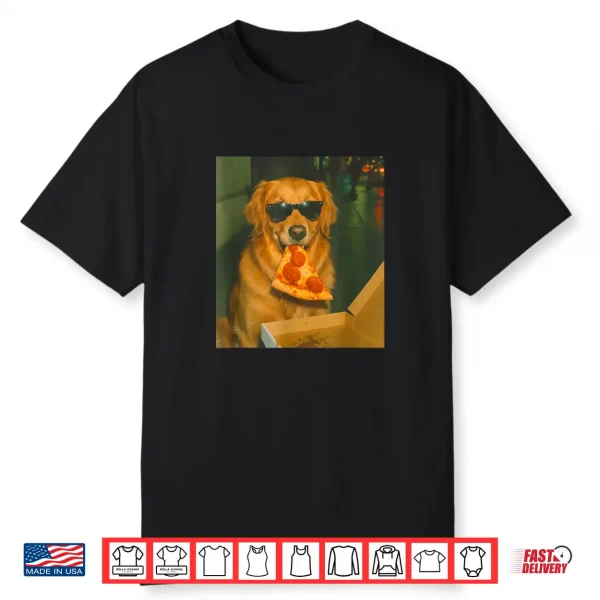 Funny Golden Retriever Dog Eating Pizza Meme Retro Shirt