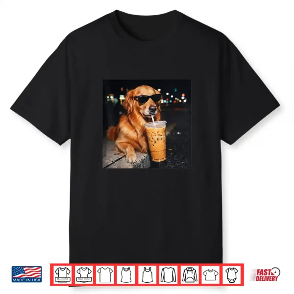 Funny Golden Retriever Drinking Iced Coffee Lover Humor Premium Tri Blend Shirt