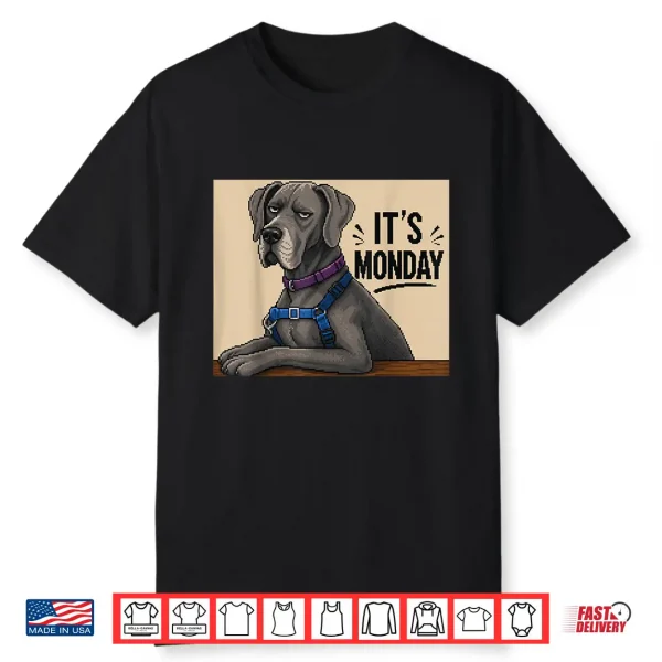 Funny Grumpy Dog Monday Pixel Art Great Dane Shirt