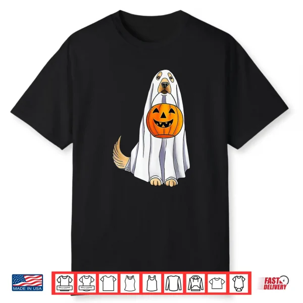 Funny Halloween Golden Retriever Dog Ghost And Pumpkin Women Shirt