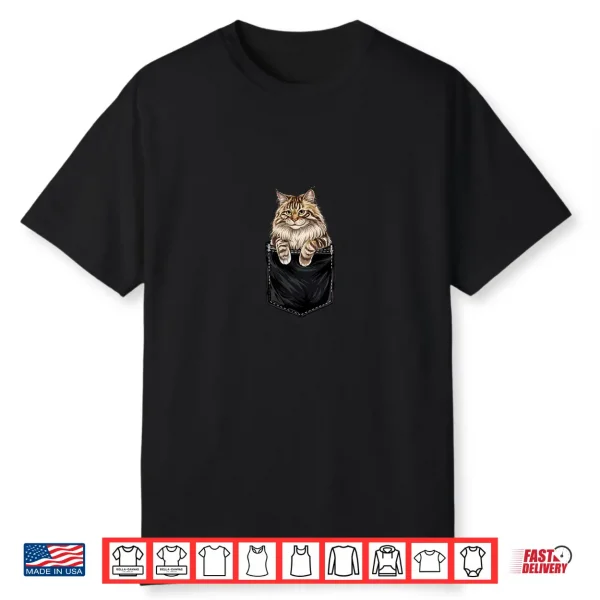 Funny Maine Coon Cat In Pocket Animal Cute Women Men Shirt