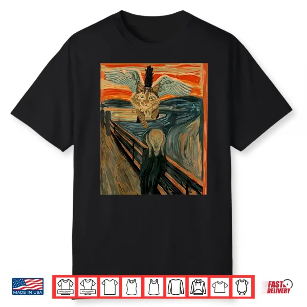 Funny Maine Coon Cat The Scream Flying Maine Coon Kitty Shirt