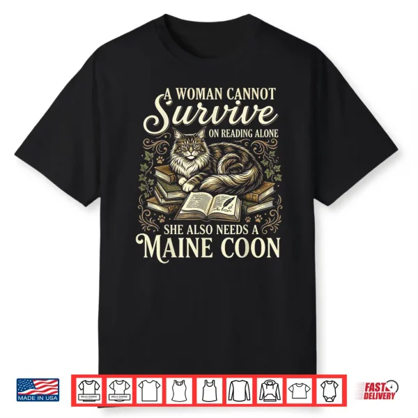 Funny Maine Coon Mom Book Lover Reading Cat Bookworm Shirt