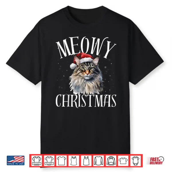 Funny Meowy Christmas Maine Coon Cat Merry Xmas Holiday Shirt