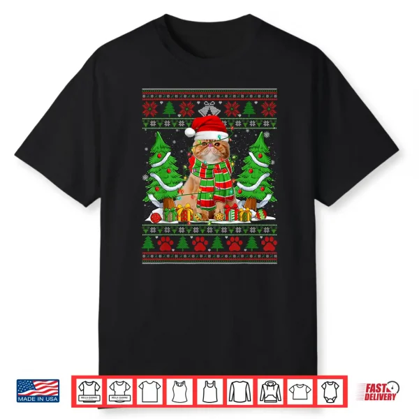 Funny Persian Cat Santa Hat Ugly Christmas Sweater Xmas Pjs Shirt