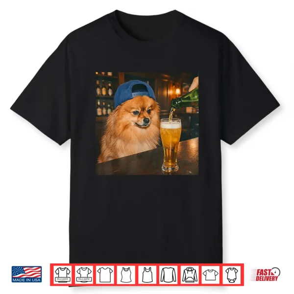 Funny Pomeranian Drinking Beer Meme For Men Women Shirt