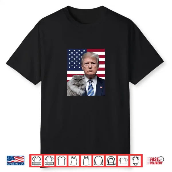 Funny President Donald Trump With A Persian Cat Usa Flag Shirt