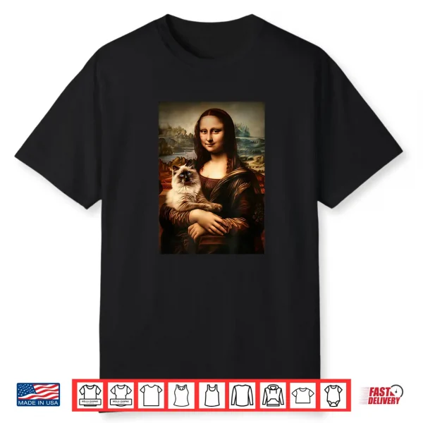 Funny Ragdoll Cat Mona Lisa Painting Art Mom Dad Shirt