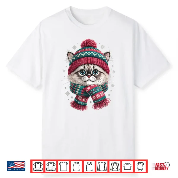 Funny Ragdoll Cat Santa Hat Christmas Lights Shirt