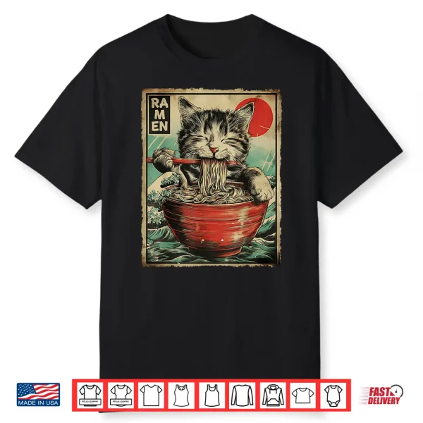 Funny Ramen Cat Noodle Lovers Anime Otaku Shirt