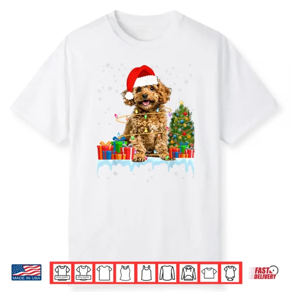 Funny Santa Poodle Dog Christmas Lights Xmas Pajamas Shirt