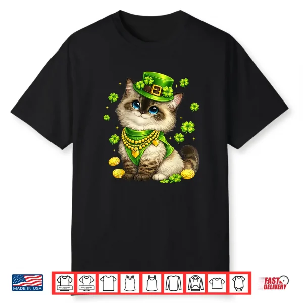 Funny St Patricks Day Ragdoll Cat Leprechaun Hat Shamrock Shirt