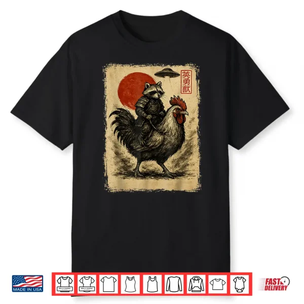 Funny Vintage Raccoon Rooster Chicken Ufo Japanese Anime Shirt