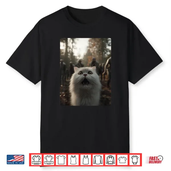 Funny White Persian Cat Selfie With Zombies Spooky Halloween Shirt