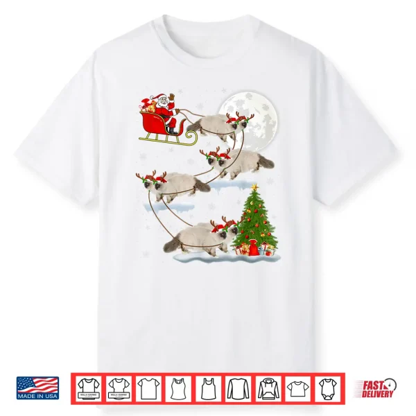 Funny Xmas Lighting Tree Santa Riding Ragdoll Cat Christmas Shirt