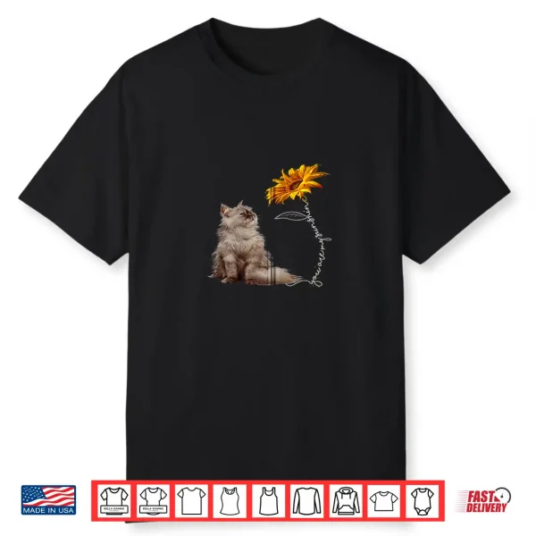 Furry Persian Cat Looking At The Sunflower Shirt