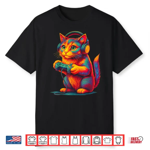 Gamer Cat Video Games Boys Teen Men Girls Funny Gift Gaming Shirt