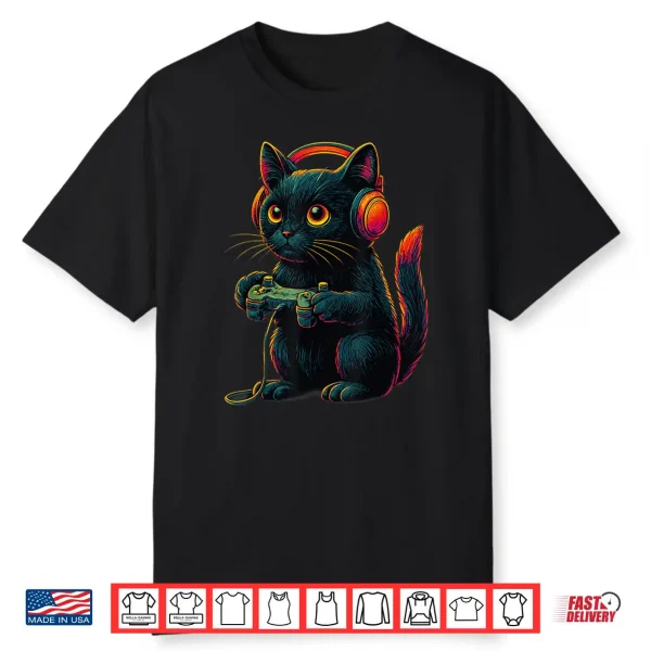Gamer Cat Video Games Boys Teen Men Girls Funny Gifts Gaming Shirt