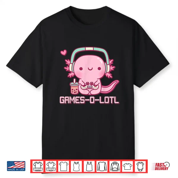 Gamesolotl Axolotl Video Games Kawaii Anime Gamer Boys Girls Shirt