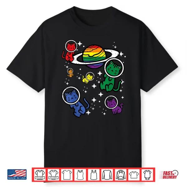 Gay Cats In Space Rainbow Pride Month Lgbtq Ally Women Girls Shirt