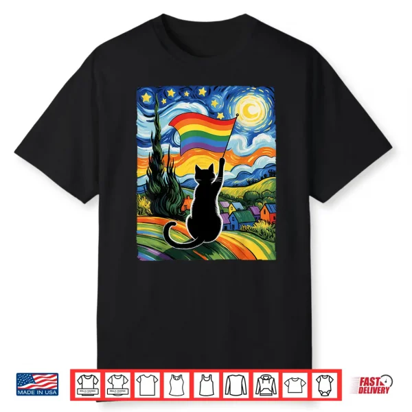 Gay Pride Cat Art Cat Starry Night Style Lgbtq Pride Support Shirt
