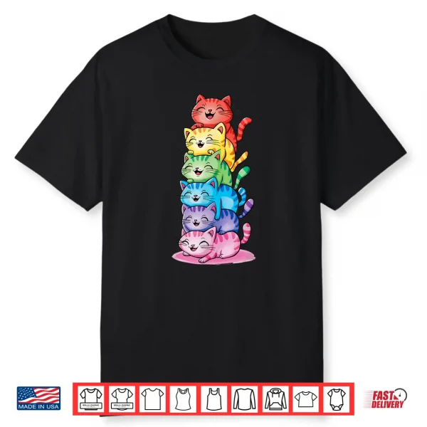 Gay Pride Month Ally Cat Funny Lgbtq Rainbow Men Women Kids Shirt