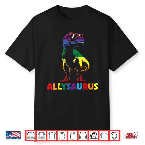 Gay Pride Month Allysaurus Dino Trex Lgbtq Ally Boys Kids Shirt