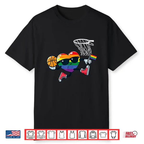Gay Pride Month Basketball Heart Lgbtq Ally Rainbow Men Kids Shirt