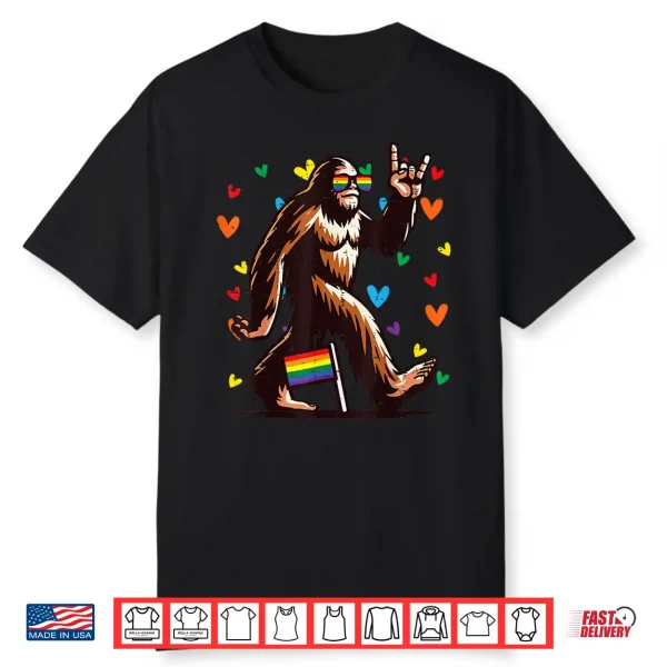 Gay Pride Month Bigfoot Sasquatch Lgbtq Ally Rainbow Men Shirt
