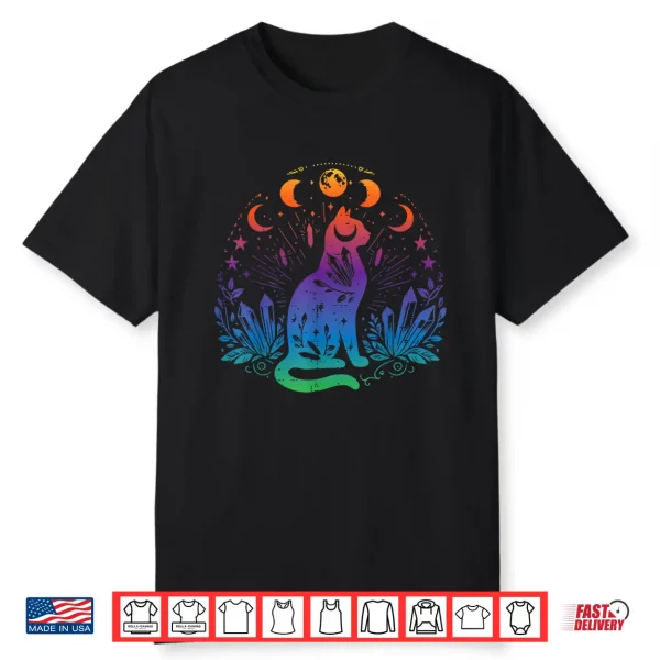 Gay Pride Month Cat Moon Phases Lgbtq Ally Rainbow Shirt