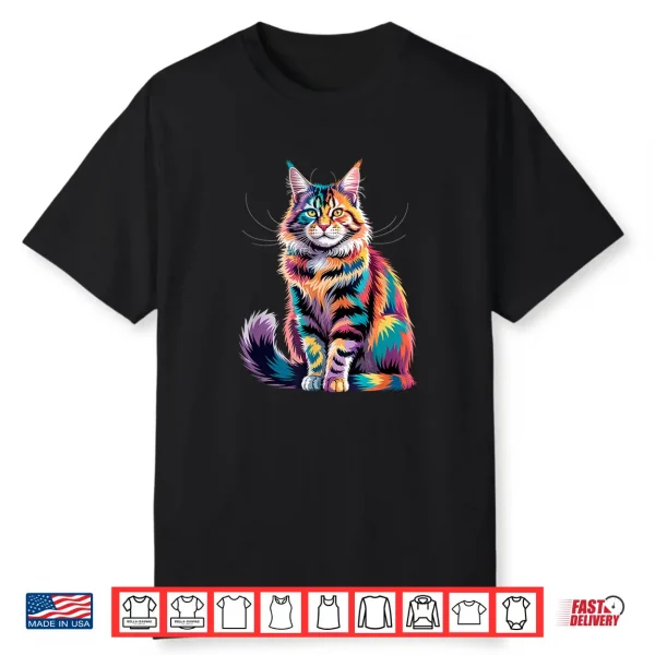Geometric Maine Coon Cat Art Visionary Spirit Feline Totem Shirt