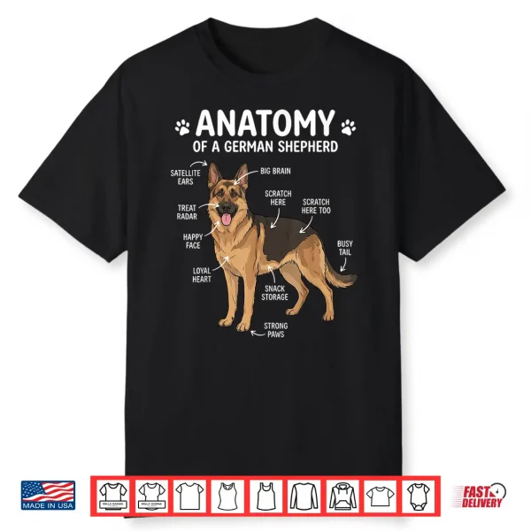 German Shepherd Anatomy Funny Dog Owner Boys Girls Kids Shirt