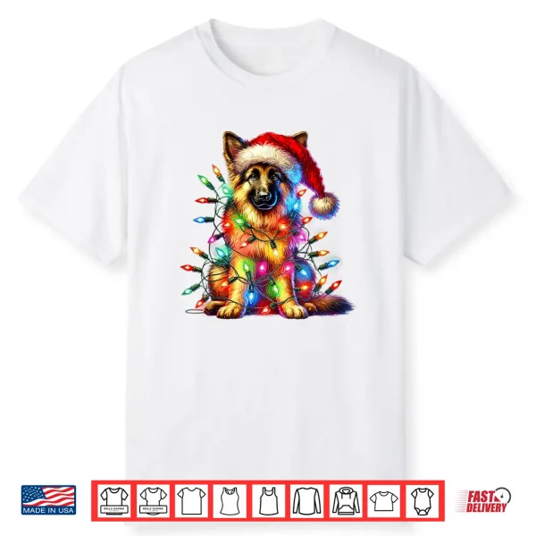 German Shepherd Christmas Lights Santa Hat Dog Lover Shirt
