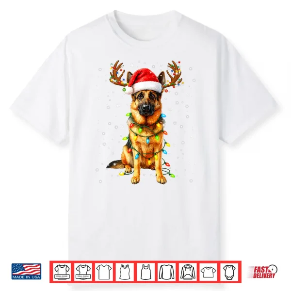 German Shepherd Christmas Tree Lights Pajama Dog Lover Xmas Shirt