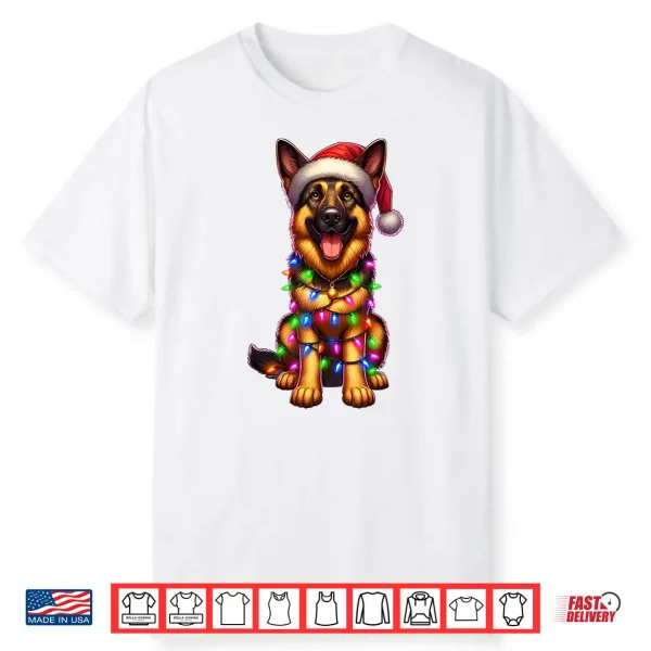 German Shepherd Christmas Tree Lights Xmas Pajama Dog Lover Shirt