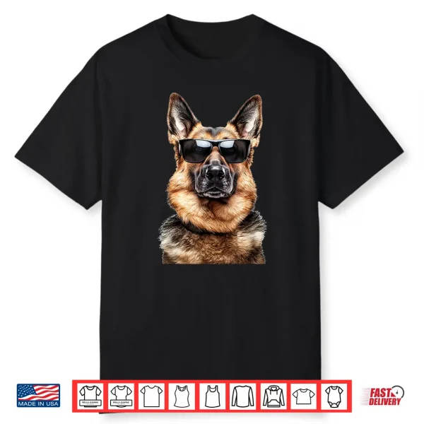 German Shepherd Dog Doggy Wearing Sunglasses Funny Graphic Shirt