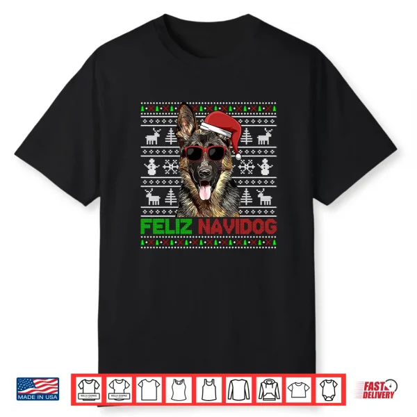German Shepherd Dog Feliz Navidog Funny Christmas Shirt