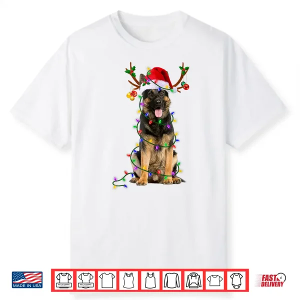 German Shepherd Dog Tree Christmas Lights Dog Lover Pajama Shirt