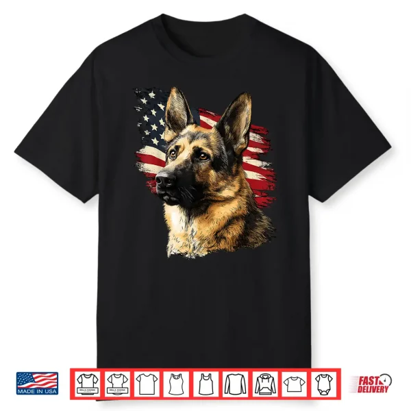 German Shepherd Dog Us America Usa American Flag Graphic Shirt