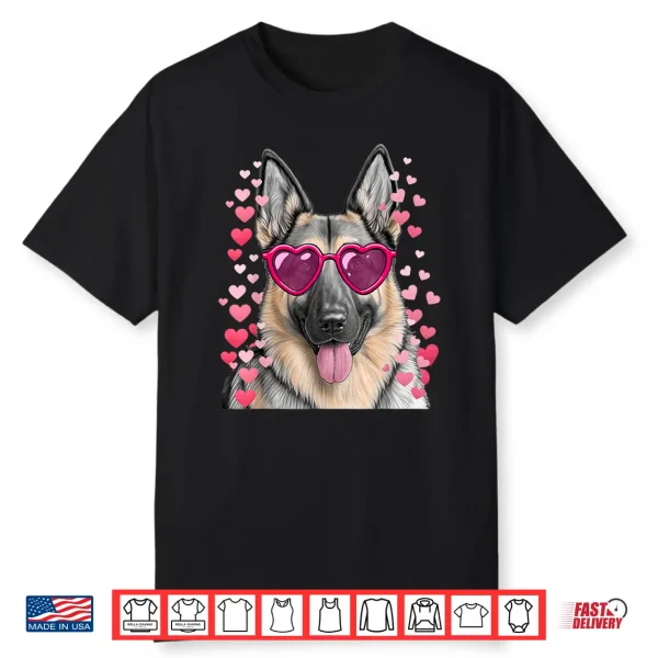 German Shepherd Face Heart Glasses Valentines Day Dog Shirt