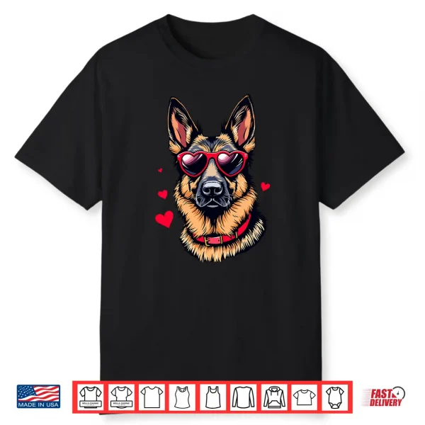 German Shepherd Heart Glasses Valentines Day Dog Lover Shirt