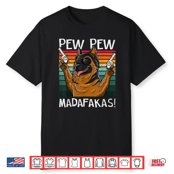 German Shepherd Pew Pew Dog Vintage Retro Sunset Dogs Guns Shirt