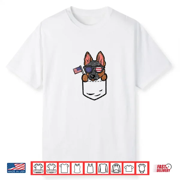 German Shepherd Pocket American Usa Fourth Of July Dog Shirt
